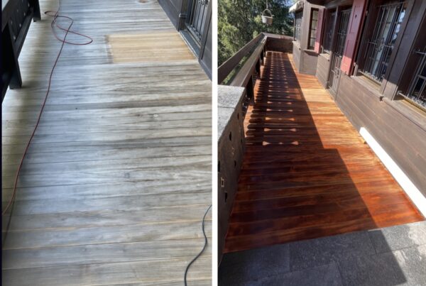 Balkon mit altem Holzboden – Vorher-Nachher: Restaurierung, Lackierung und neues Finish